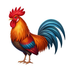Fototapeta premium Vibrant rooster with fiery plumage isolated on transparent background