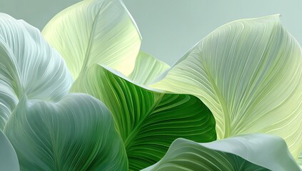 Studio-lit green leaves, flowing, backdrop, nature, design
