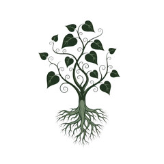 Mystical glowing tree with intricate roots isolated on transparent background