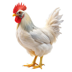 Fototapeta premium A majestic white rooster with a bright red comb isolated on transparent background