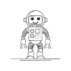Fototapeta premium Cheerful Robot Illustration Outline Drawing, Sci-Fi Character, Simple and Friendly Design, Technology