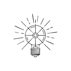 Fototapeta premium Stylized Idea Lightbulb with Radiating Rays Illustration Line Art