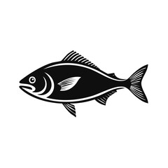 Fototapeta premium Stylized black and white illustration of a fish swimming, showing its scales and fins.