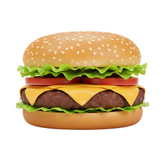 Appetizing Hamburger with Sesame Seed Bun Lettuce Tomato Cheese and Beef Patty.