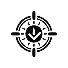 Target scope with clock and down arrow symbol for precise time management icon