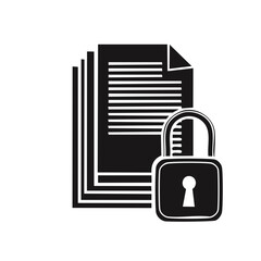 Obraz premium Digital Security Concept with Stacked Paper Documents and a Closed Padlock