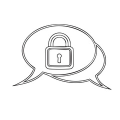 Fototapeta premium Secure communication icon with lock symbol inside speech bubble outline
