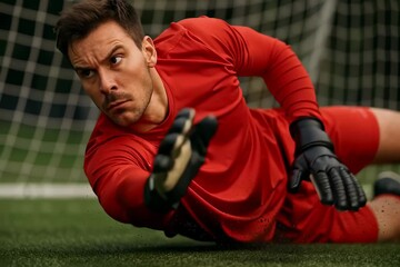 Diving football Goalkeeper Save: Dramatic soccer Moment of Skill and Reflexes - Powered by Adobe