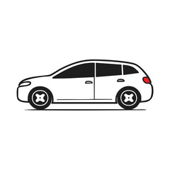 Obraz premium Vector illustration of station wagon type car with wheels and black windows, isolated automobile
