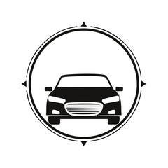 Fototapeta premium Car within a Circle Compass Emblem Minimal Automotive Design Icon