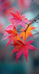 Autumn Maple Leaves Branch Garden Blurred Background