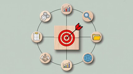 Circular business process with a central target and arrow