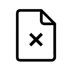 Fototapeta premium Document icon with a folded corner and a prominent x mark in the center in a minimalist black and white style