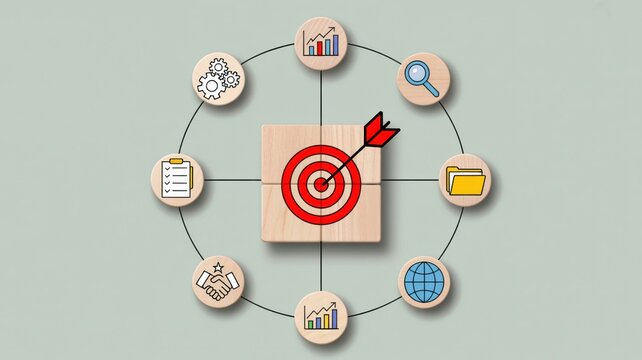 Circular business process with a central target and arrow