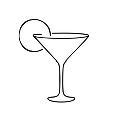Simple line art of a martini glass with a lemon slice garnish