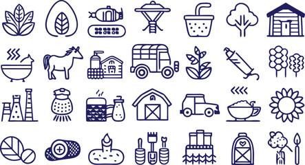 Fototapeta premium Hand Drawn Icons Illustrating Farming Nature and Rural Life leaf plant