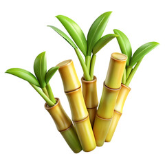 Fototapeta premium Fresh sugarcane stalks with green leaves isolated on transparent background