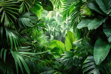 Tropical Jungle Border, Lush Green Leaves Frame with Clear Central Space, Ideal for Text, Copy Space