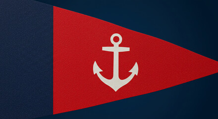 Nautical burgee flag with a white anchor on a red and blue background, symbolizing yacht clubs, sailing, and maritime adventures. Ideal for boating, travel, and leisure concepts