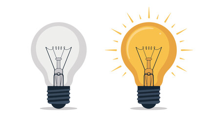 Cartoon Illustration Depicting an Off and On Lightbulb Signifying Creativity, Ideas, and Potential Solutions