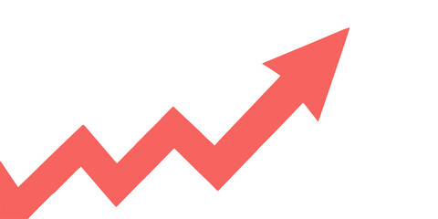 Upward Trend with Red Arrow on White Background, Growth Chart for Business and Finance