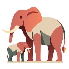Fototapeta premium Minimalist African Elephant Family Vector Art on White Background