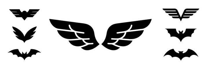 Vector Graphic Illustration: Various Black and White Wing Designs for Branding and Symbolism Purposes Online Nowadays