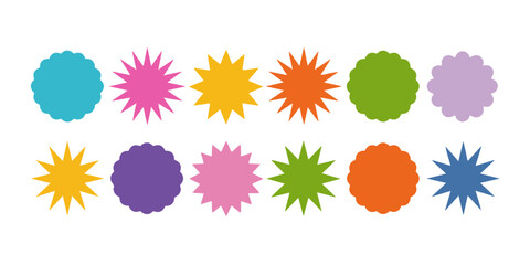 Collection of colorful, starburst-edged, rounded shapes.