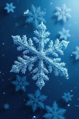 Intricate snowflake pattern, frosty blue hues, winter wonderland, seasonal, frost