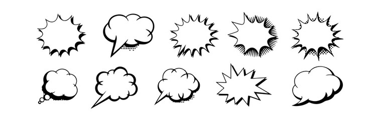 Dynamic Collection of Black and White Comic Speech Bubbles and Thought Balloons Ready for Design Applications