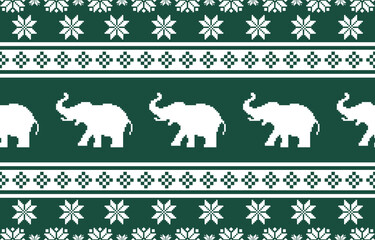 Elephant pattern. Seamless. White stripes, blue background. Ethnicity. Floral patterns, printed fabrics, pants, Lanna.