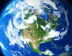 Fototapeta premium The Blue Planet: A mesmerizing depiction of Earth, revealing the swirling blues of the oceans, the vibrant greens of continents, and the vastness of space