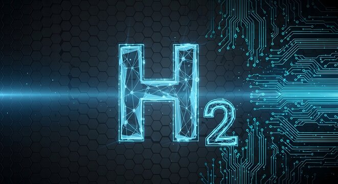 Hydrogen h2 molecule symbol with futuristic circuit board background - Powered by Adobe