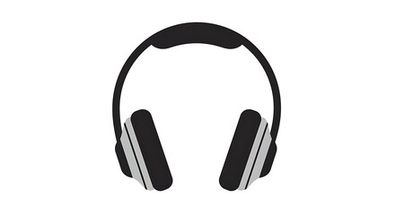 Obraz premium Black headphones graphic icon. A simple flat vector illustration of an audio headset for music, sound, and listening, isolated on a white background.