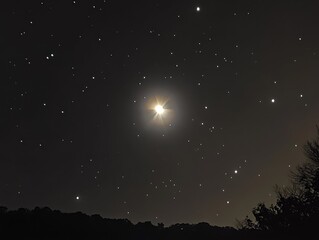 flawless visual of a star of the night sky with stars and moon