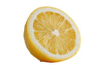 Closeup of a juicy lemon slice isolated on food ripe diet zest pulp fruit on transparent background