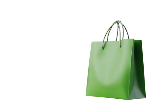 Elegant green shopping bag mockup isolated on 3d eco paper sales empty on transparent background
