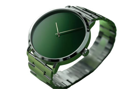 Elegant green dial wristwatch with silver metal band stylish modern on transparent background men