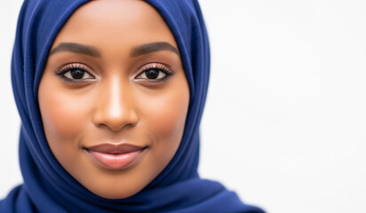 Naklejka premium Dezentes Lächeln – indigoblauer Hijab