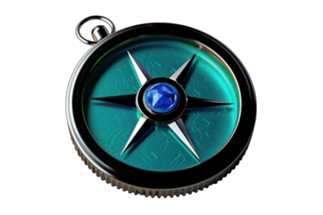 Elegant teal compass with blue gemstone detailed design luxury 3d art dark on transparent background