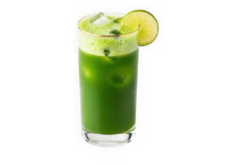Photo of green juice with lime slice isolated on transparent background