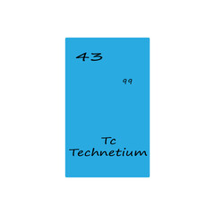 Technetium periodic element. Number 43 symbol. Bright blue card. Vector science illustration.