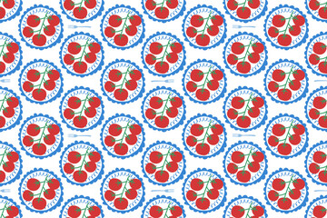 Flat vector seamless pattern of tomato branch on the plate . Dolce Vita Style. Italian food.