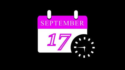 17 September month calendar with time symbol. Simple calendar icon animation and date change of time month.17 September in calendar animation .Calendar September month calendar symbol background 4k .