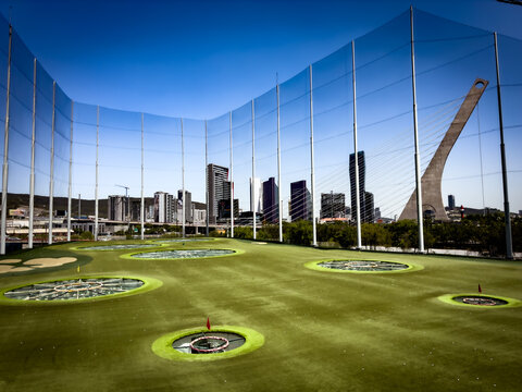 Golf course with a bridge