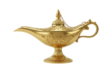 magic aladdin genie lamp isolated on white or transparent background. PNG