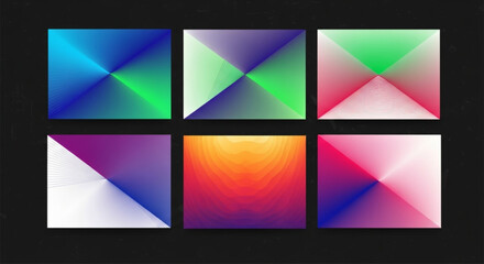 Six abstract square images with gradient color schemes and line patterns