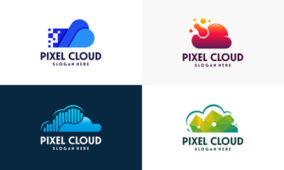 Set of Modern Pixel Cloud logo designs concept vector, Cloud Tech logo template, Technology logo symbol icon template