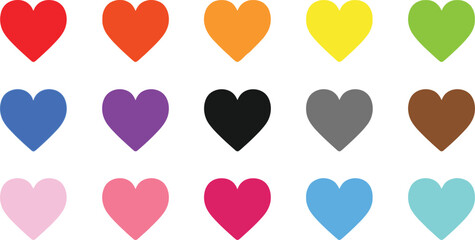 Vector art of set of colorful heart shapes isolated on white background