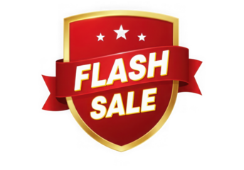Photo of flash sale badge with stars isolated on transparent background